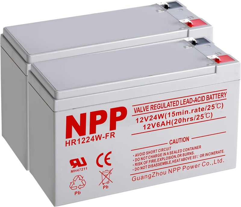 NPP HR1224WF2 12V 6Ah Rechargeable Battery – 12 Volt 144Watts 24Watt / Cell High Rate AGM UPS Batteries Replacement for NS1250, Alarm System Emergency Light, Flame Retardant (F2 2Pcs) - Image 1
